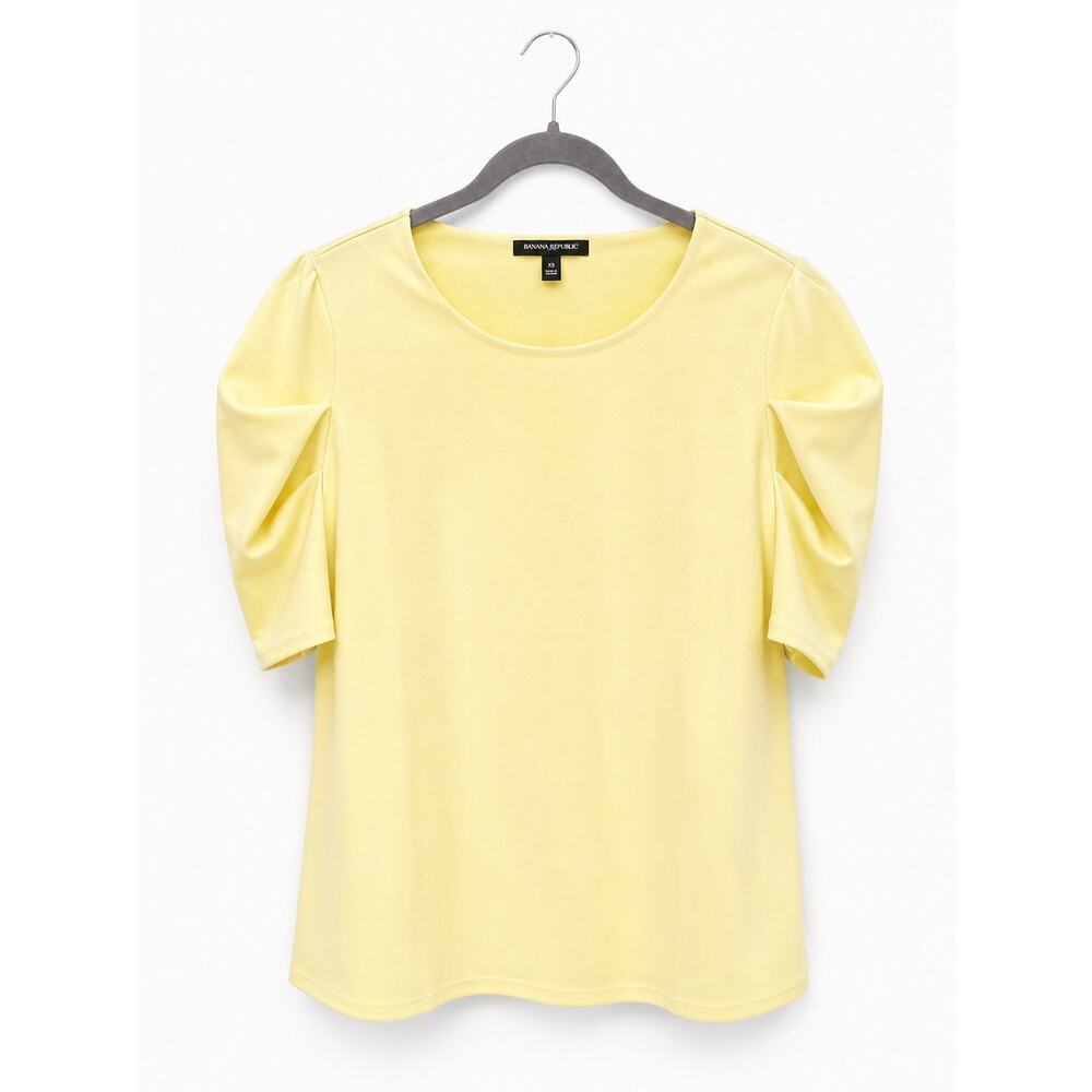 Banana Republic Yellow Puff Sleeve Blouse Women’s Medium Stretch Career Top - Picture 1 of 10